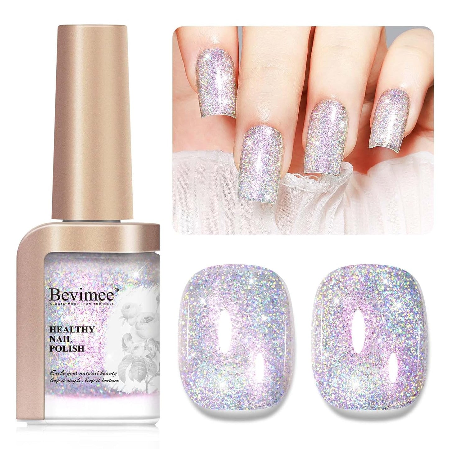 Glitter Silver Nail Polish Quick Dry, Sparkle Iridescent Nail Lacquer Air Fast Drying, Reflective Flash Long-Lasting Vegan Fingernail Polish, 12ML