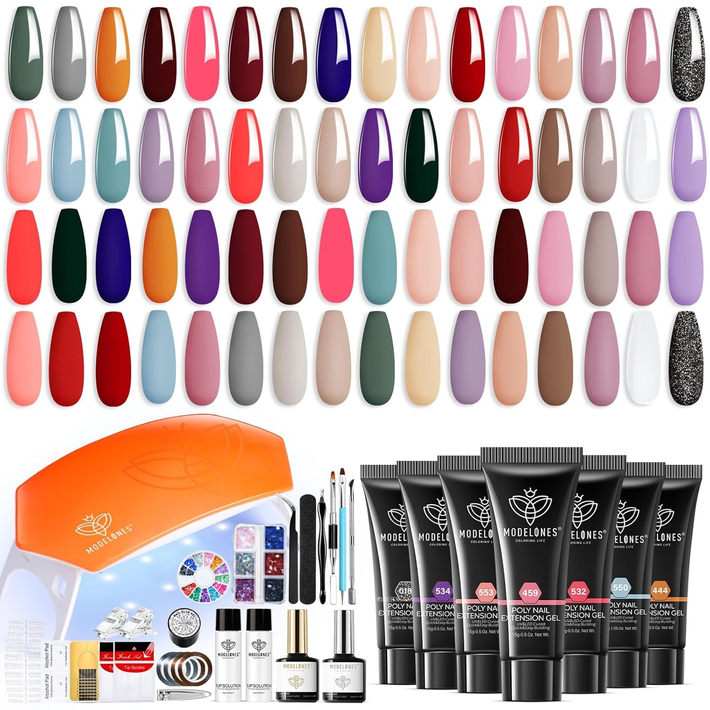 Modelones Poly Nail Gel Kit 133pcs with LED Nail Lamp Nail Extension Gel Complete Poly Nail Art Tools Manicure Kit Professional Starter Nail Art Supplies Gift DIY at Home