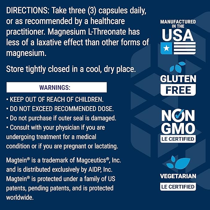 Life Extension Neuro-mag Magnesium L-threonate, Magtein, Magnesium Supplement, Brain Health, Memory & Attention, Gluten Free, Vegetarian, Non-GMO, 90 Vegetarian Capsules