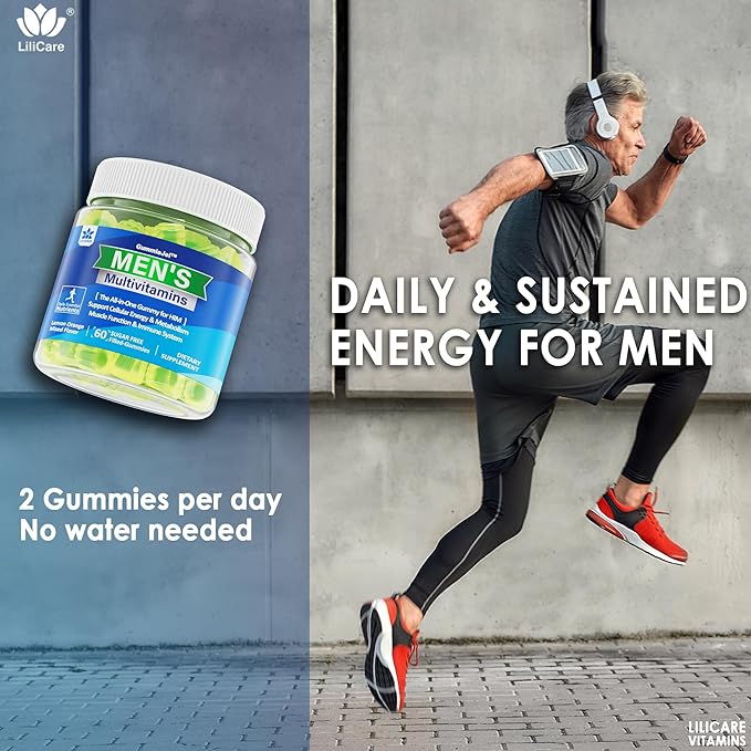 (2 Pack) Multivitamin for Men, Daily Mens Multivitamins & Multiminerals Gummies, Mens Vitamins A C D E B6 B12, Methylfolate, Omega 3, Probiotics, Enzymes for Energy, Immunity, Sugar Free, (No Iron)