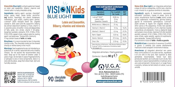 OMEGOR Vision Kids Blue Light Children’s Vision Supplement Made from Lutein, zeaxanthin and Blueberry | Delicious Dark Chocolate Candies I 90 Chocolate Candies