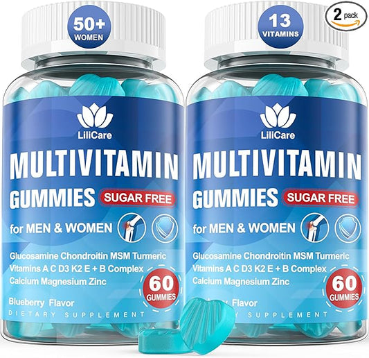 Multivitamin for Women 50+ & Men, Sugar Free Methylated Multivitamin Gummies with Glucosamine Chondroitin MSM for Senior, Chewable Multi Vitamin D3 K2 & A C E, B Complex, Algae Calcium Magnesium