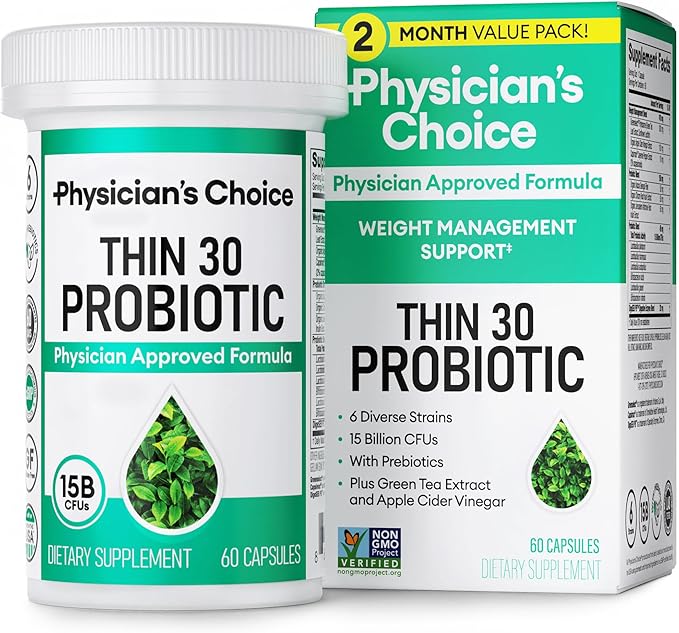 Physician's CHOICE Probiotics for Weight Management & Bloating - 6 Probiotic Strains - Prebiotics - Key ingredient Cayenne - Supports Gut Health - Weight Management for Women & Men - Green Tea - 60 CT