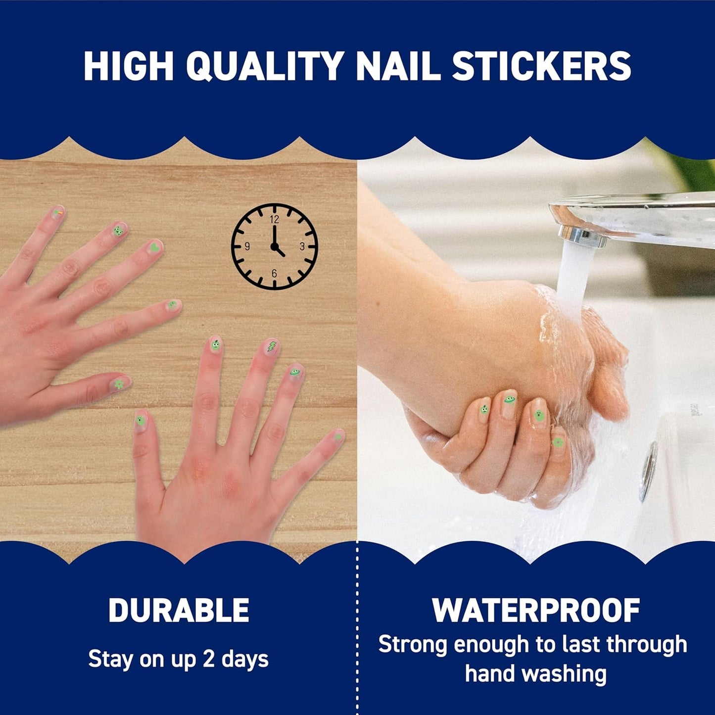 Omy Glow in The Dark Nail Stickers for Kids - 200 Stickers, Waterproof, Durable, Fun, Creative Designs | Strong Enough to Last Through Hand Washing - Easy to Apply, Safe, Non-Toxic | Age 3 and Up