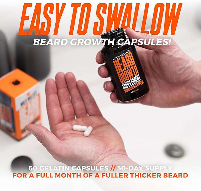 Wild Willies Beard Boost Serum and Growth Supplement Kit for Thicker and Fuller Beard for Beard Enthusiasts, Unscented, 31 Day Supply of Vitamins, Made in USA, 1 fl oz