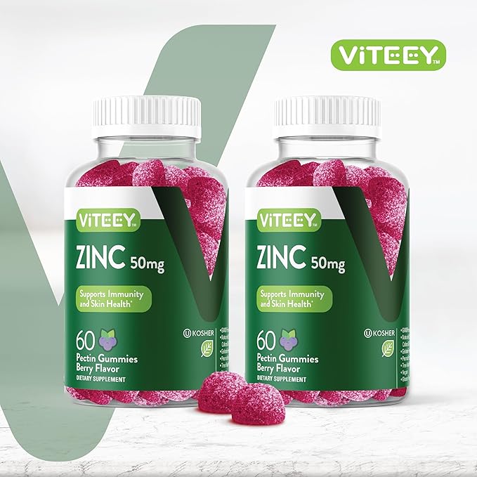Zinc Gummies Adult & Teens - 50mg - Immune Health Support & Antioxidant Support - Vitamin Zinc Supplement - Vegan, Gelatin Free, GMO Free - Tasty Chewable Berry Flavored Gummy