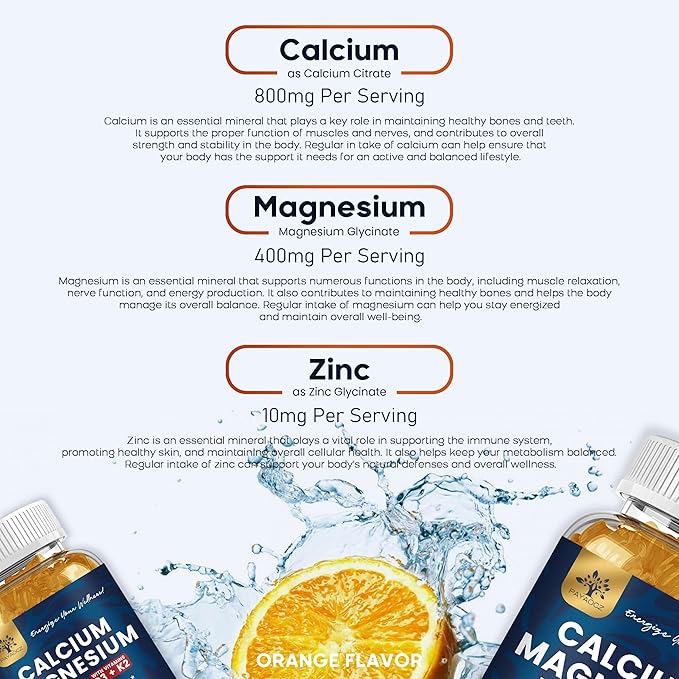 (2 Pack) Calcium Magnesium Zinc Gummies with Vitamin D3, K2, B12 & B6 for Adults, Sugar Free Magnesium Glycinate with Potassium Sea Moss Supplement, Calcium Citrate for Bone Mood & Sleep Support