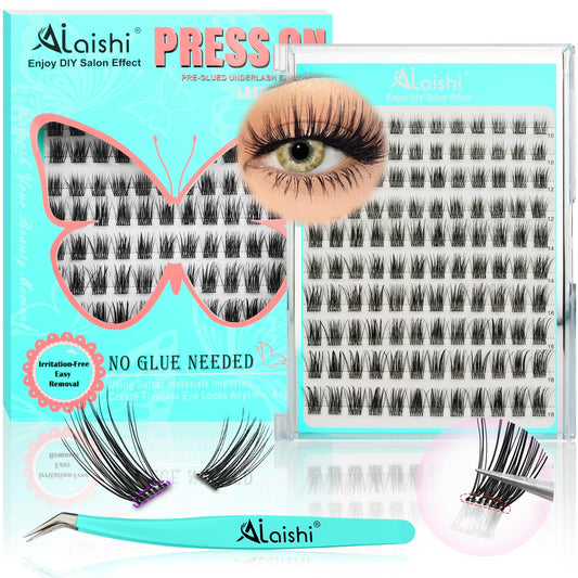No Glue Needed Lashes, Self Adhesive Eyelashes, DIY Lash Cluster Eyelash Extensions Kit 10‑18mm,100pcs Fluffy D Curl Soft Natural Lashes with Tweezers–Fake Cat Eye Wispy Individual Clusters(NGDY61)