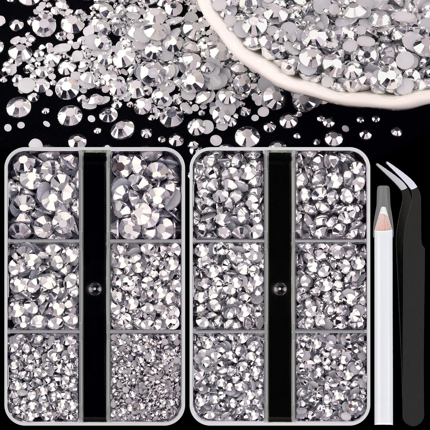 Resin Rhinestones for Crafting, 2 Boxeses Silver Multi Sizes Flatback Bedazzling Crystals for Crafts Nail Art Deco, Non Hotfix Gems Charms for Tumbler Shoes Clothing Fabric Face Makeup