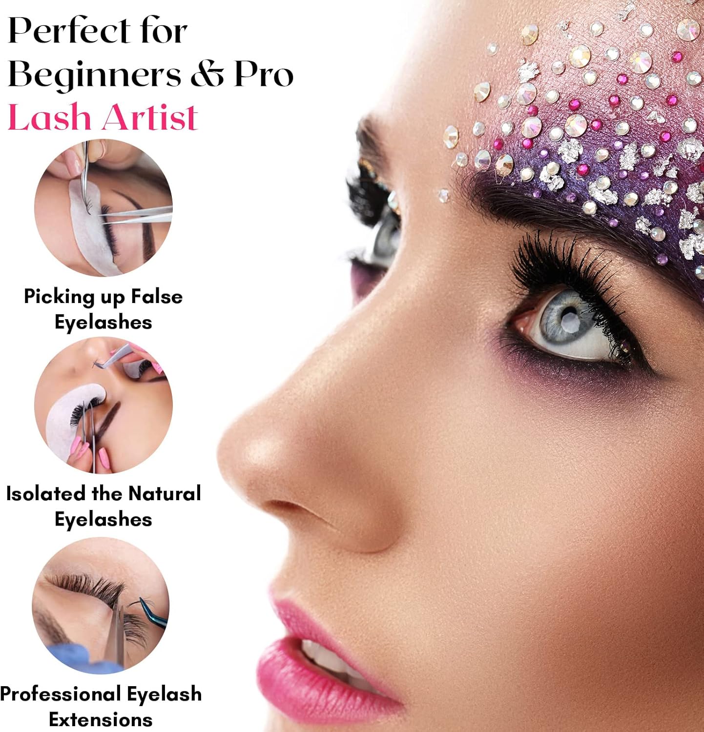 2pcs Straight & Curved Isolation Tweezers for Eyelash Extensions – 14cm Japanese Stainless Steel, Blush Pink, Best for Individual & Classic Lashes