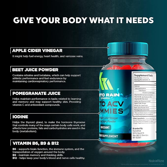 (2 Pack) Keto Rain ACV Gummies, Official KetoRain Keto ACV Gummies, All Natural Keto Supplement, Keto + Apple Cider Vinegar, Keto Plus ACV Reviews (120 Gummies)