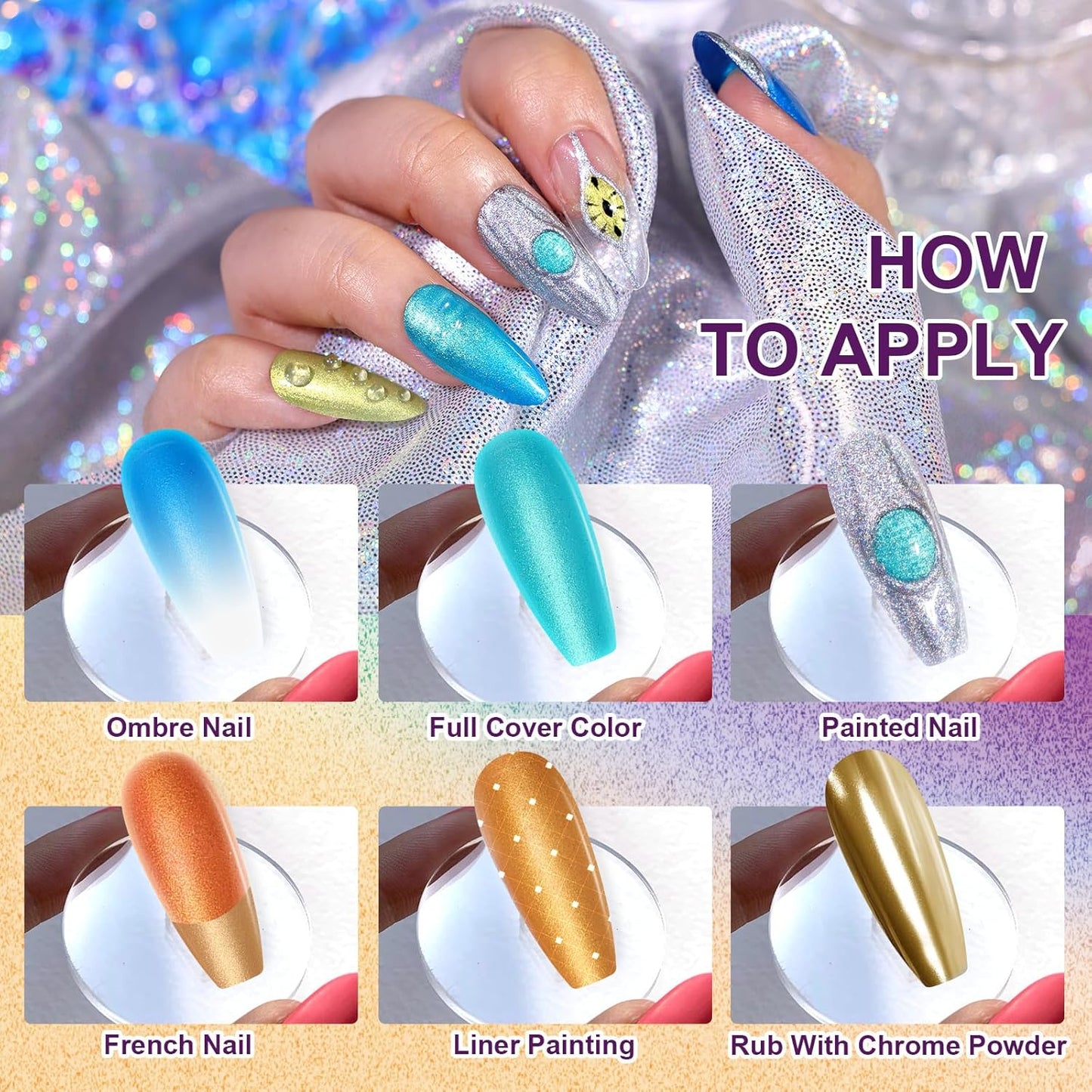 Gradient Painting Gel, 9 Colors Ombre Gel Nail Polish Gold Silver Metallic Effect Pigment Pat Aura Nails French Manicure Soak Off UV Long-lasting Home Salon DIY Nail Art Satin Metal(01)