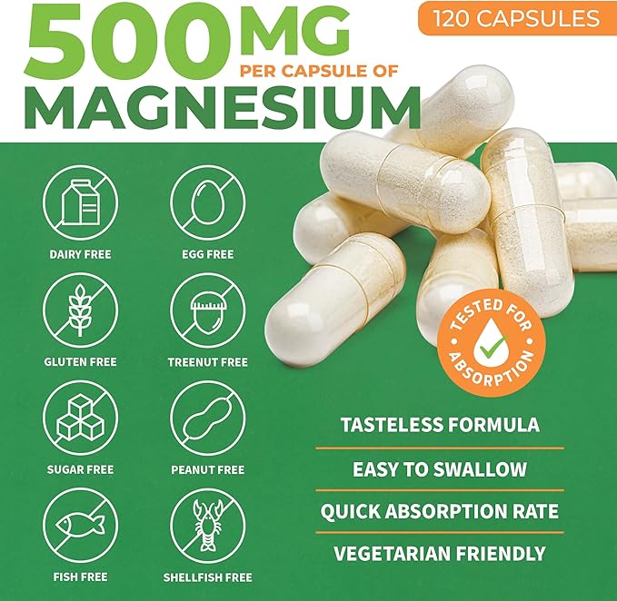 ForestLeaf Magnesium Complex 500mg - Magnesium 500mg Capsules - Magnesium Supplement 500 mg - Magnesium for Sleep, Magnesium for Constipation - Magnesium Supplement for Women (120 Ct)
