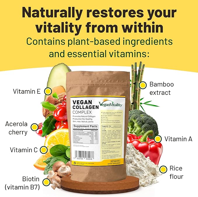 Vegan Collagen Supplements with Biotin for Hair, Skin, Nails & Joints - 2 Months Supply. Cruelty Free Plant Based Collagen Vegan, Vegetarian Collagen Booster Pills for Women and Men