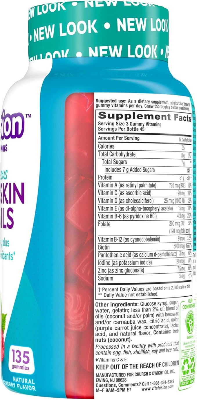 Vitafusion Gorgeous Hair, Skin & Nails Multivitamin Plus Biotin and Antioxidant Vitamins C&E, Raspberry Flavor, 135ct (45 Day Supply), from America’s Number One Gummy Vitamin Brand (Pack of 2)