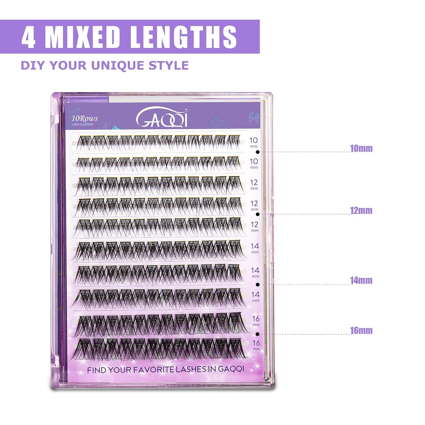 GAQQI Lash Clusters, Eyelash Clusters 120PCS D Curl Individual Lashes, Wispy Cluster Eyelash Extension 10-16mm Mixed Length, Natural Looking Cluster Lashes （GQ03, D Curl, 10-16mm)