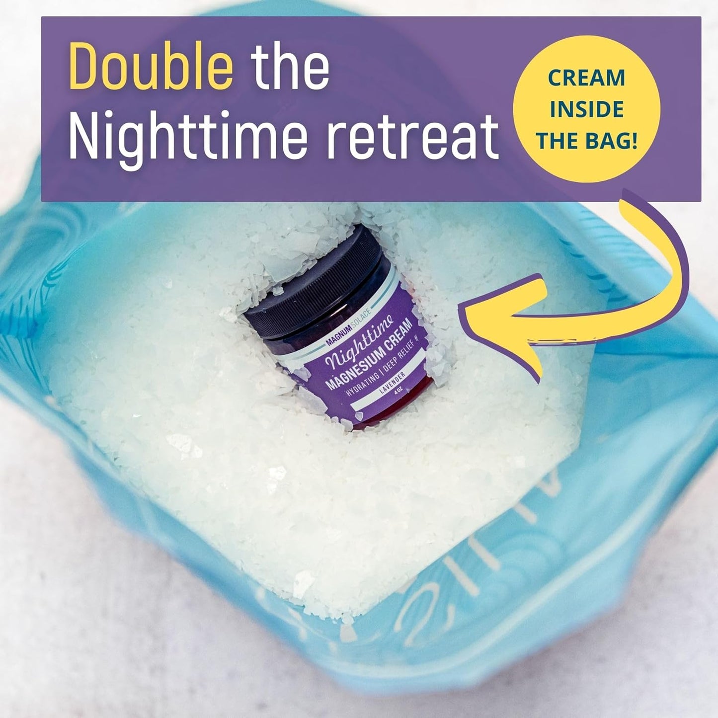 Magnesium Flakes for Bath 10 LBS, Plus Nighttime Magnesium Cream - Inside The Bag, Lavender