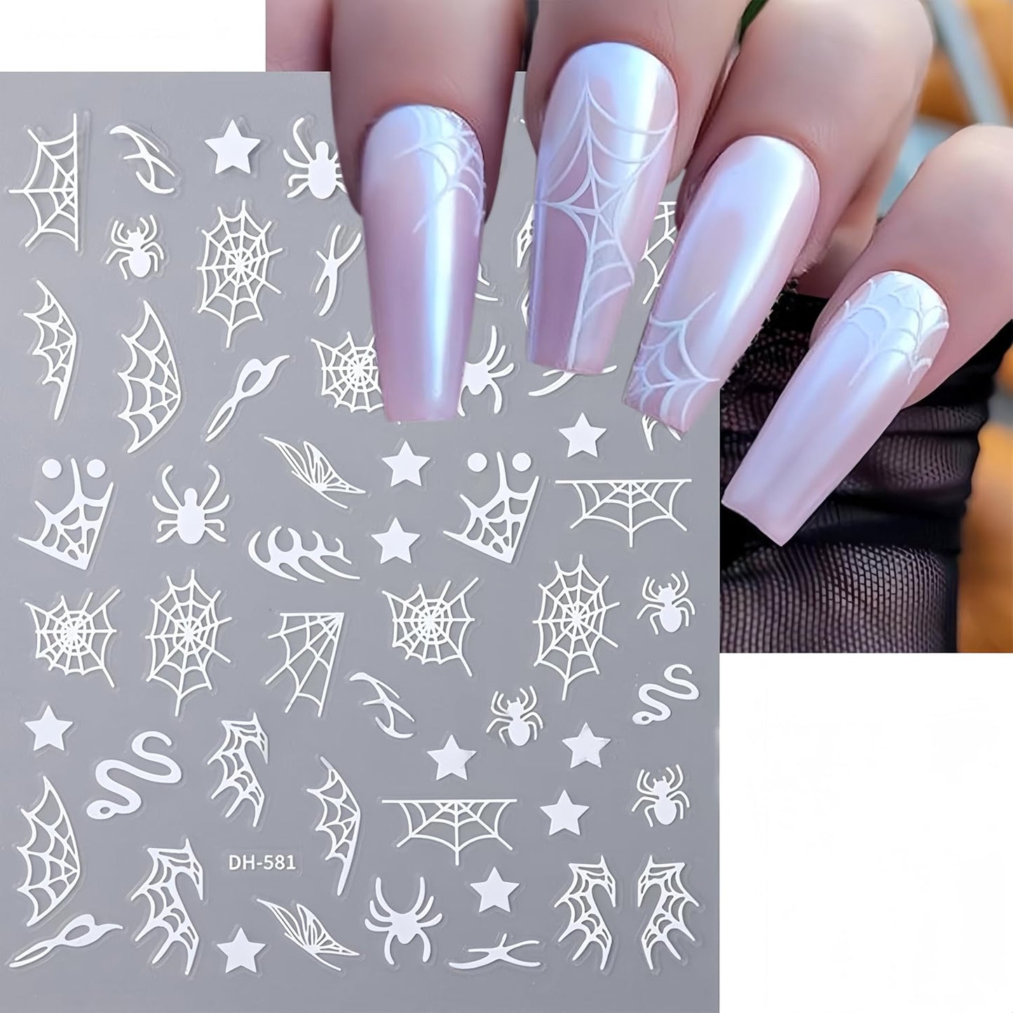 8 Sheets Spider Web Nail Art Stickers 3D Holographic Halloween Spider Snake Nail Decals Golden Silver Black White Design Nail Art Stickers for Women para Uñas DIY Manicure Art Halloween Decoration