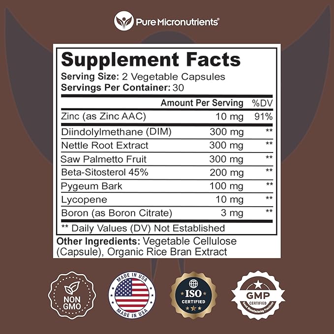 Pure Micronutrients Advanced Prostate Health Supplement - Saw Palmetto, Beta-Sitosterol, Stinging Nettle Root, & Lycopene - for Bladder Control & Urinary Support Supplements for Men