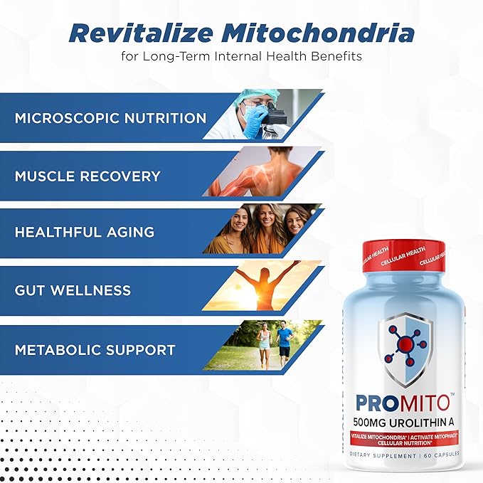 ProMito - Urolithin A Supplement - 500mg Pure Urolithin A Dietary Supplement for Men & Women - Good Alternative to NMN, NAD, CoQ10, Resveratrol & PQQ - Max Life Naturals, 28 Capsules