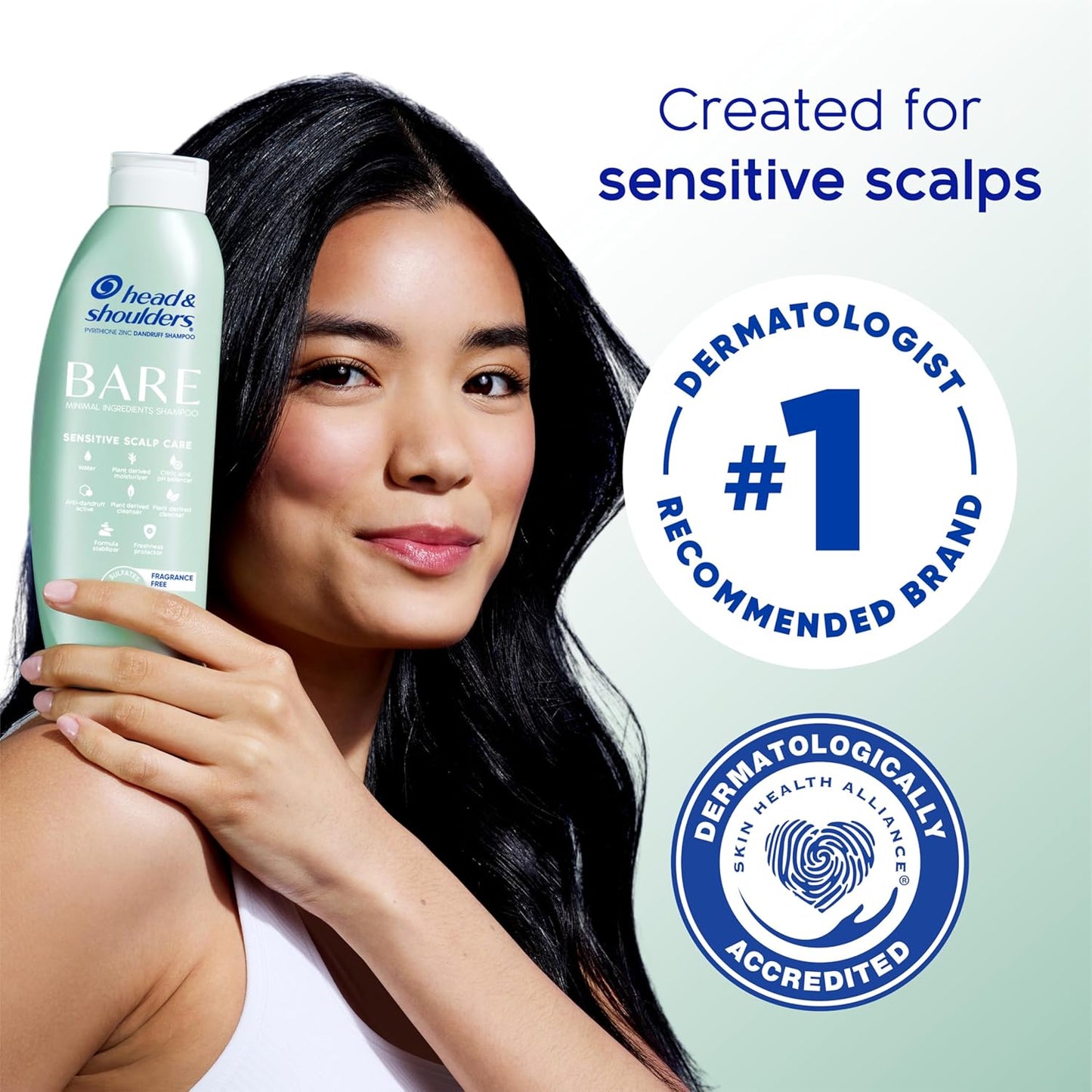 Head & Shoulders BARE Dandruff Shampoo Twin Pack, Fragrance-Free, Sensitive Scalp Care, Sulfate-Free, Silicone-Free, Dye-Free, Eco-Friendly Bottles, Safe for All Hair Types, 13.5 Fl Oz Each (Set of 2)