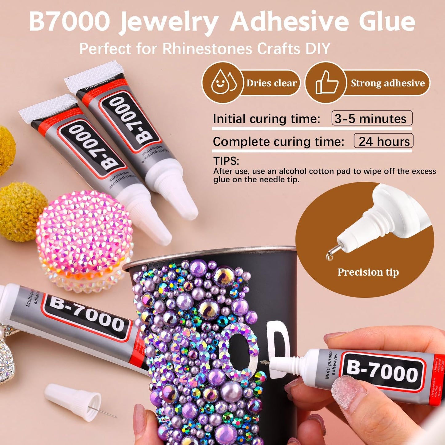 9000PCS Flatback Pearls and Rhinestones for Crafting, Pink Purple 3-10mm Resin Rhinestones and Half Pearls for Bedazzling, Nail Art and Dec with 3pcs B7000 Jewelry Glue, Tweezer and Pickup Pencil