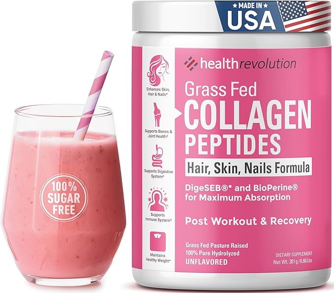 Hydrolyzed Collagen Peptides Powder - Skin, Hair, Nails & Joint Support, Grass-Fed Collagen Enhanced with Probiotics & Digestive Enzymes, Types I & III - Non-GMO, Gluten-Free, Unflavored, 35 Servings