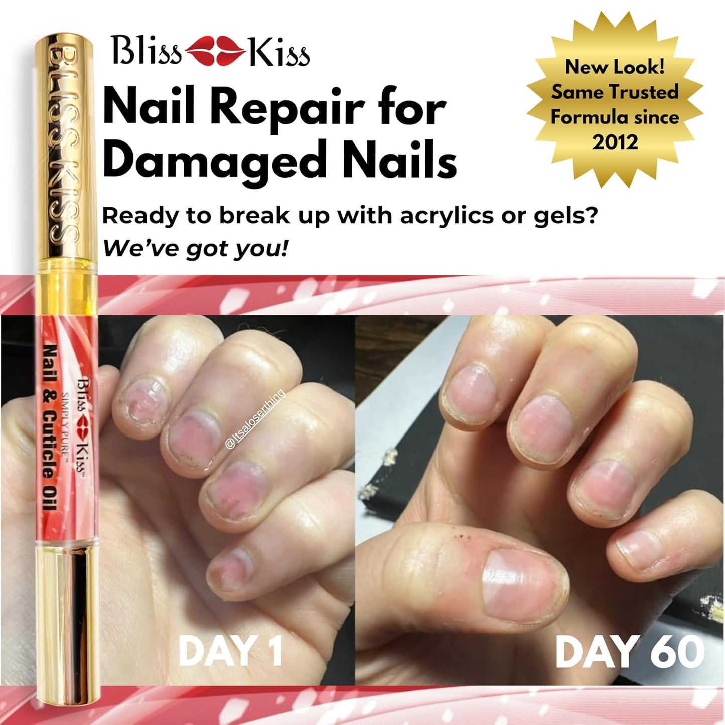 Bliss Kiss | 1 Candy Cane Fragrance | Nail Oil Cuticle Pen w/Vitamin E & Jojoba⏤Nail Strengthener Nail Growth Serum for Brittle Peeling Breaking Thin Nails