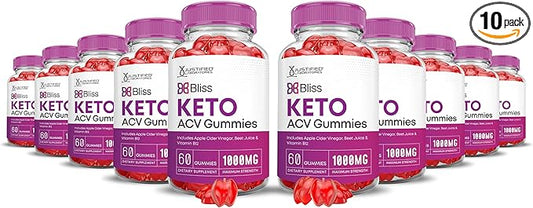 (10 Pack) Bliss Keto ACV Gummies Advanced Formula 1000MG X 10 Bliss Keto Gummies Apple Cider Vinegar Boost Formulated with Pomegranate Beet Juice Powder B12 Vegan Non GMO 600 Gummys