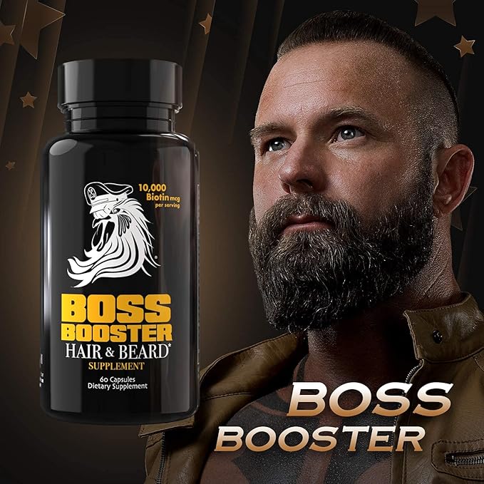 Bossman Boss Booster - Beard Growth Supplement Products for Men - 10,000 MCG Biotin and MSM - Hair Growth Vitamins and Beard Care