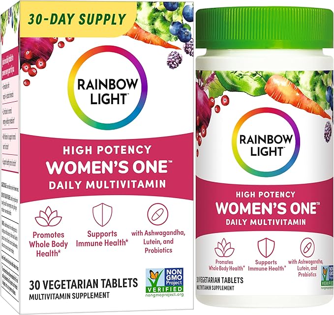 Rainbow Light Womens One High-Potency Daily Multivitamin, Womens Multivitamin Provides High-Potency Immune Support, With Vitamin C, Biotin and Ashwagandha, Vegetarian, 30 Count