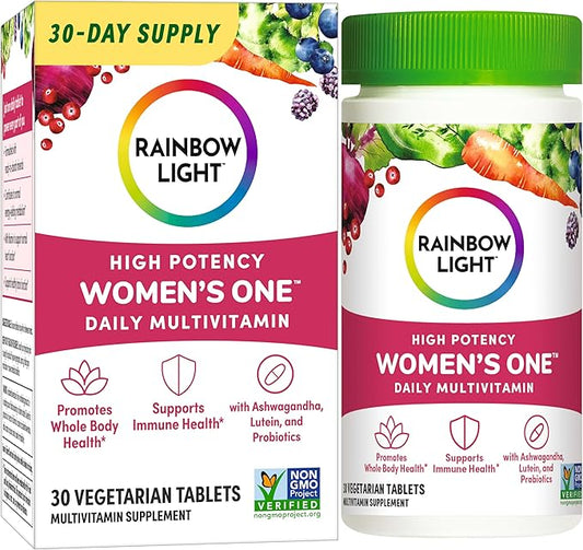 Rainbow Light Womens One High-Potency Daily Multivitamin, Womens Multivitamin Provides High-Potency Immune Support, With Vitamin C, Biotin and Ashwagandha, Vegetarian, 30 Count