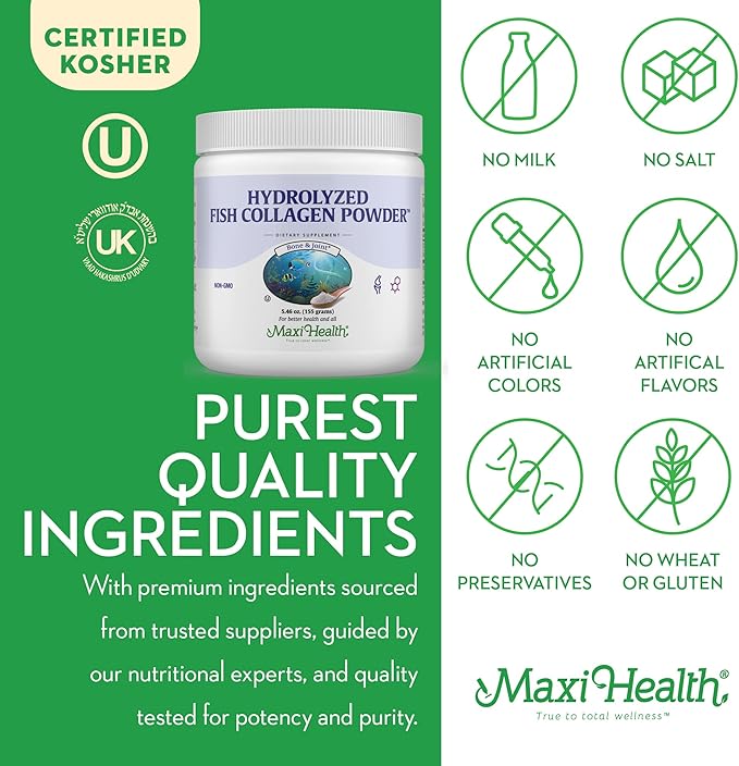 Marine Collagen Powder Unflavored - Type I Vital Wild Caught Kosher Collagen Protein Powder for Women & Men - Zero Taste - Easy to Mix, Fast to Dissolve Hydrolyzed Fish Collagen Powder - 5.46 oz