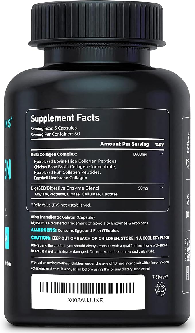 Vital Vitamins Collagen for Women & Men (2 Pack) - Type I, II, III, V, X Multi Collagen Pills - Grass Fed, Non-GMO - 300 Capsules