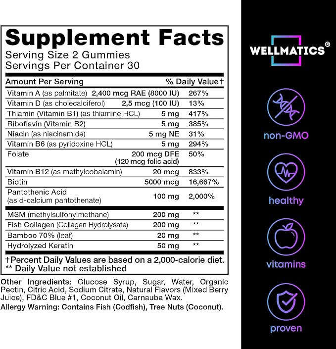 Biotin Gummies Hair Growth Vitamins with Collagen, Keratin, Vitamins B12 & D - Biotin 5000mcg Hair Vitamin Gummy - Hair Skin and Nails Gummies for Hair Growth & Hair Loss - For Women & Men - 60 Count