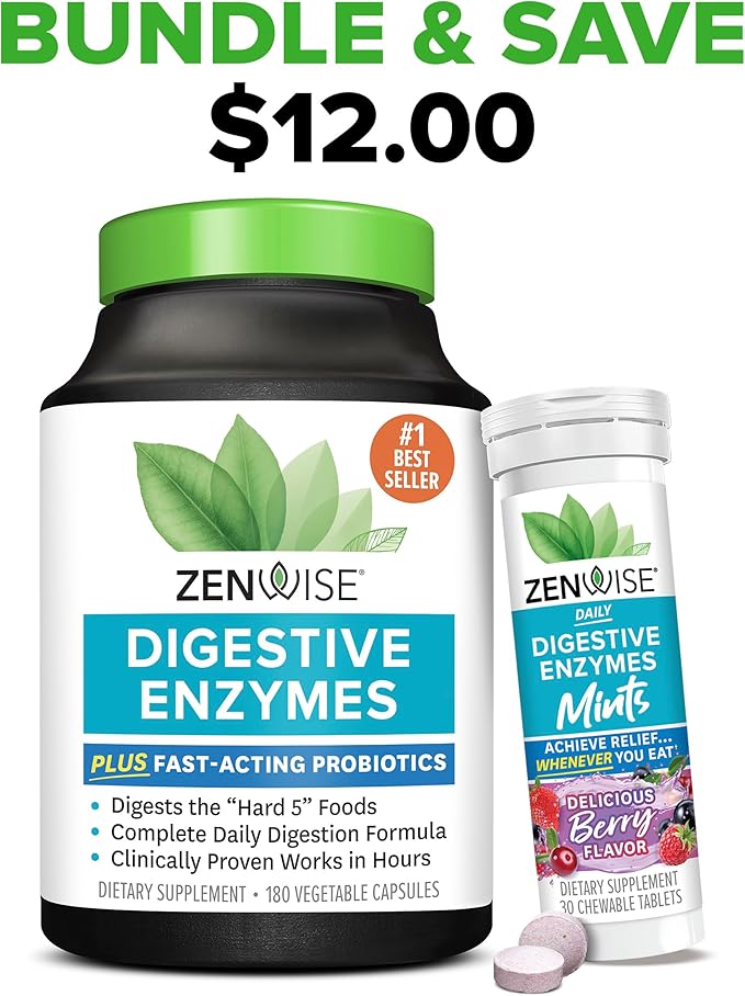 Zenwise Health Digestive Enzymes for Gut Health - Probiotic Multi Enzymes with Prebiotics and Probiotics for Women and Men for Digestive Health and Bloating Relief, Daily Enzymes for Digestion -180 CT