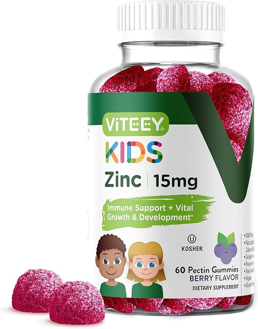 Zinc for Kids Gummies, 15mg - Immune Support for Kids & Teens - Powerful Natural Antioxidant, Kids Zinc Vitamin Supplement - Vegan, Gelatin Free, Gluten Free - Tasty Chewable Berry Flavor Gummy
