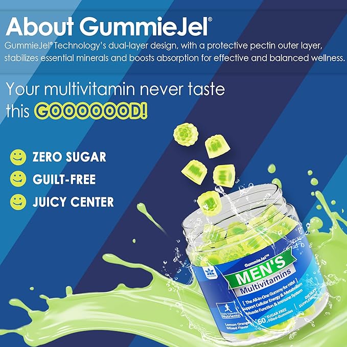 Mens Multivitamins Gummies, Multiminerals, Vegan Omega 3, CoQ10, Probiotics, Daily Mens Vitamins A C D3 E B6 B12, Methylated Multivitamin for Men - Energy, Immunity, Sugar Free, Vegan (No Iron) 60 Cts