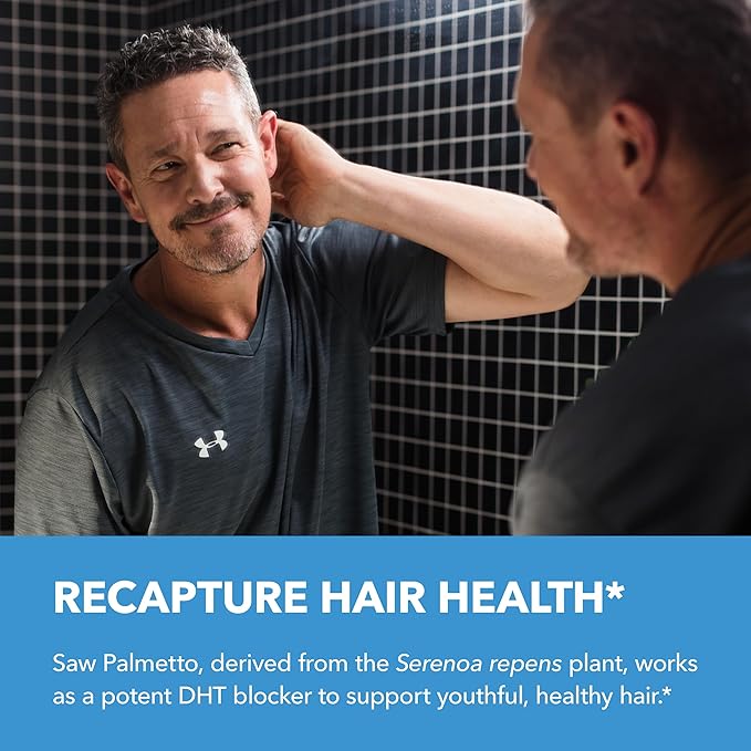 Saw Palmetto for Men with L Arginine Supplement - Hair Health & Male Health Support - L-Arginine Saw Palmetto Supplement with S7 Plant-Based Ingredients - Performance & Endurance - 60 Male Pills