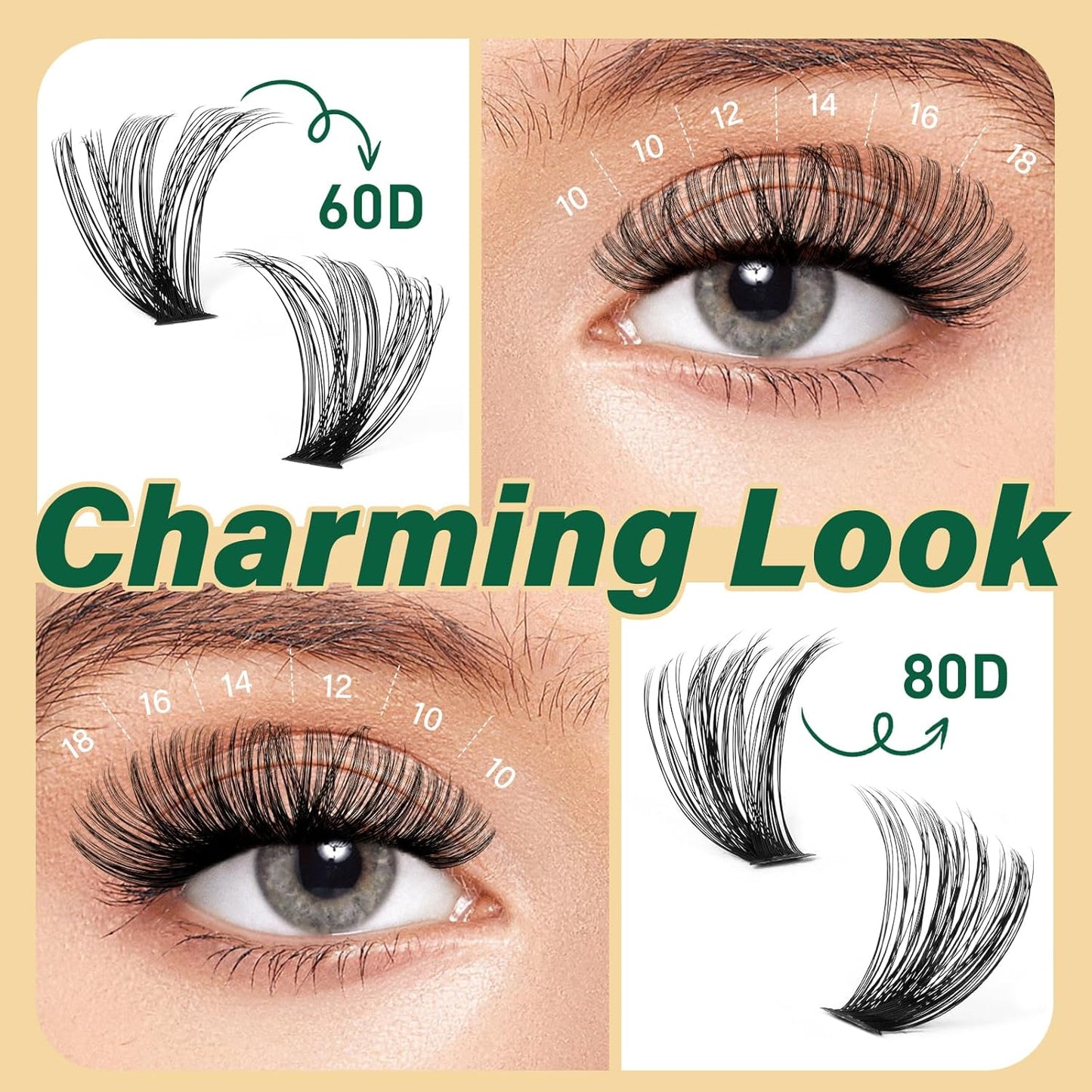 KEYYOU DIY Lash Extension Kit 280pcs Soft Lash Clusters 60D+80D C Curl Easy to use with Lash Bond and Seal Lash Applicator Lash Remover Eyelash Extension Kit at Home(RMkit-60D80D-C-10-18mix)