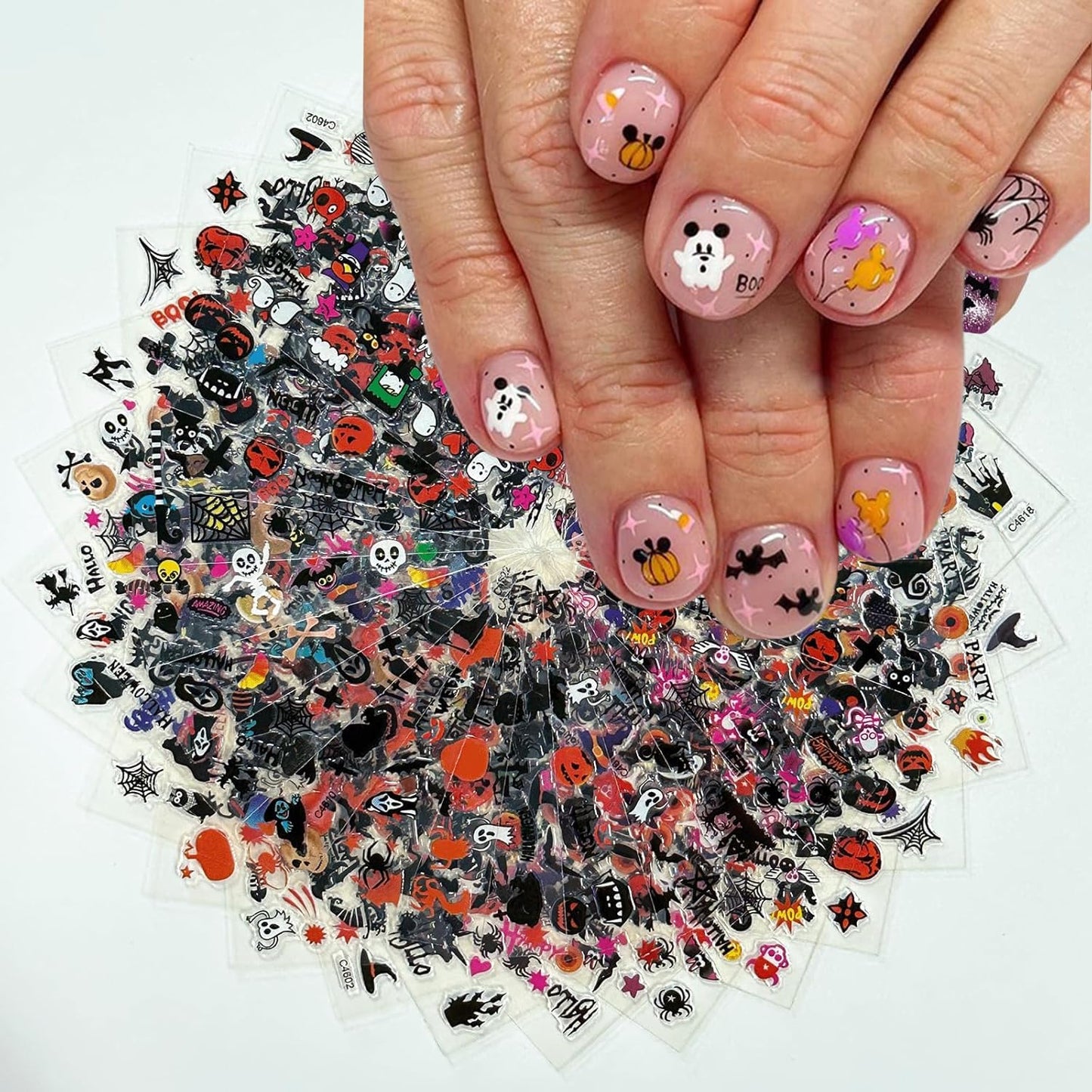 24 Sheets Halloween Nail Stickers 3D Self Adhesive Halloween Nail Decals Ghost Pumpkin Nail Art Stickers Spider Web Bat Nail Design Halloween Nail Art Supplies for Acrylic Nails Decorations for Women