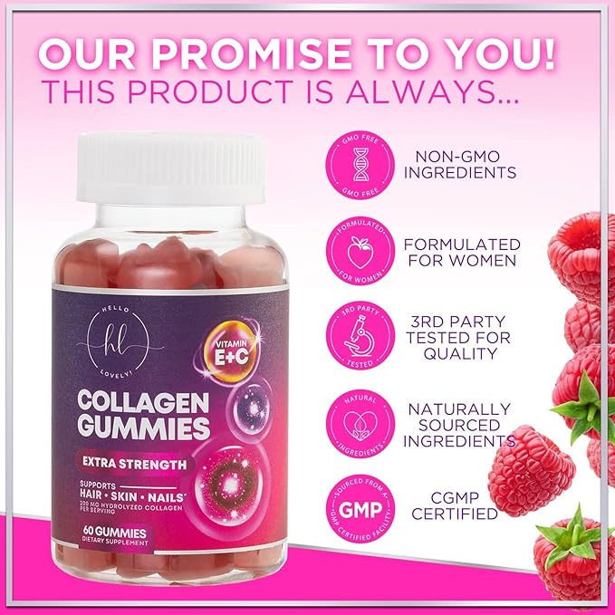 Collagen Peptides for Women - Collagen Gummy with Biotin for Hair, Skin, Nail, Bone & Joint Support, Extra Strength Hydrolyzed Collagen Peptides Supplement for Women & Men, Non-GMO - 60 Gummies