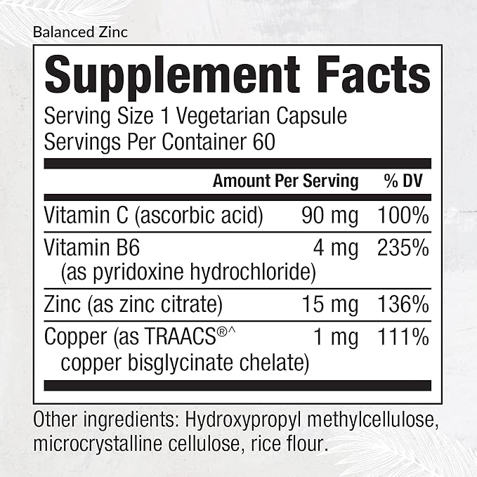EquiLife - Balanced Zinc, Immune Support Supplement, Rich in Antioxidant, Zinc Copper Supplement, Source of Vitamin C, & Vitamin B6, Promotes Energy & Mood Support, Vegan, Non-GMO (60 Capsules)