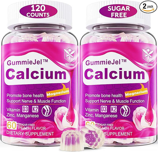Sugar-Free Calcium Citrate Gummies 1000mg w/Vitamin D3 K2, Magnesium, Zinc, Boron, Manganese, Copper for Bone, Muscle & Immune, Ultimate Absorption Calcium Supplement for Women & Men - Vegan, 120 Cts