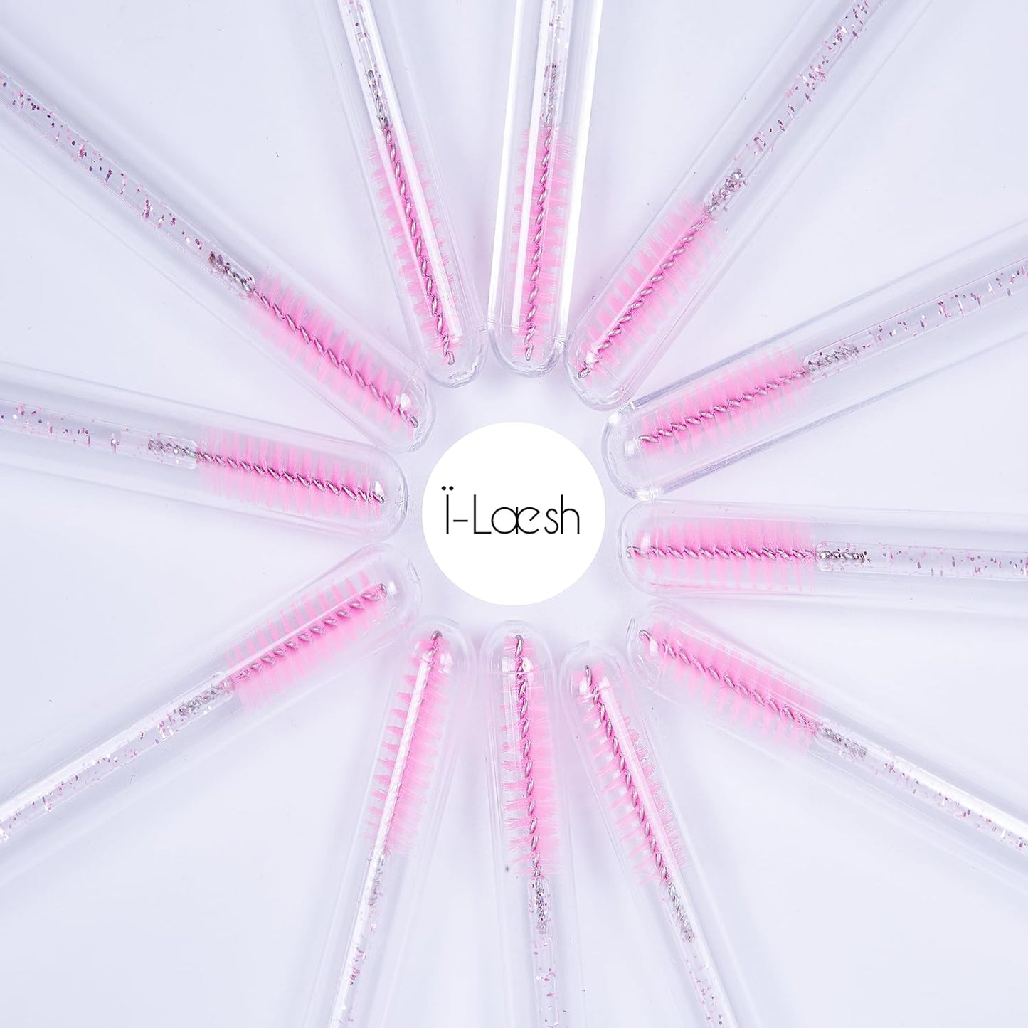 i-Laesh 20Pcs Diamond Foil Gold Pink Disposable Mascara Wands with Tube - Spoolies for Eyelash Extensions, Cleaning & Brow Makeup - Applicator Set