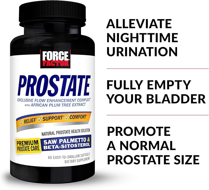 FORCE FACTOR Prostate, 3-Pack, Saw Palmetto and Beta Sitosterol Supplement for Men, Prostate Health Support, Size Support, Urinary Relief, Bladder Control, Reduce Nighttime Urination, 180 Softgels