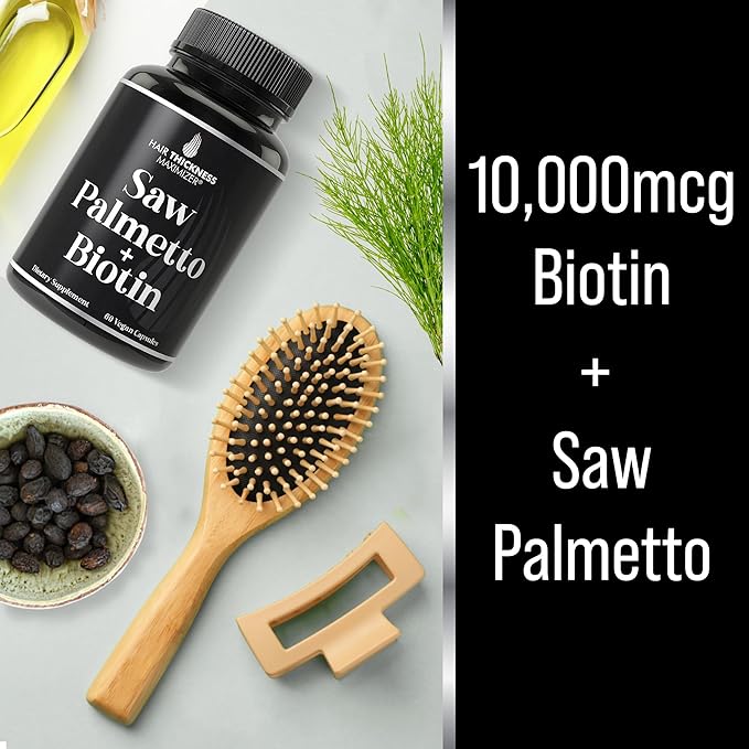 Saw Palmetto + Biotin Advanced 2-in-1 Combo for Hair Growth. Vegan Capsules Supplement with Natural Saw Palmetto Extract + 10000mcg Biotin. Hair Loss and Regrowth Pills for Men and Women. DHT Blocker