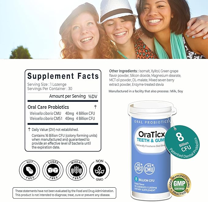 Teeth & Gums Dental Probiotic, Naturally Supports Oral Health and Immunity, Oral robiotics Supplement 8 Billion CFU, Grape Flavor, 30 Lozenges 2-Pack