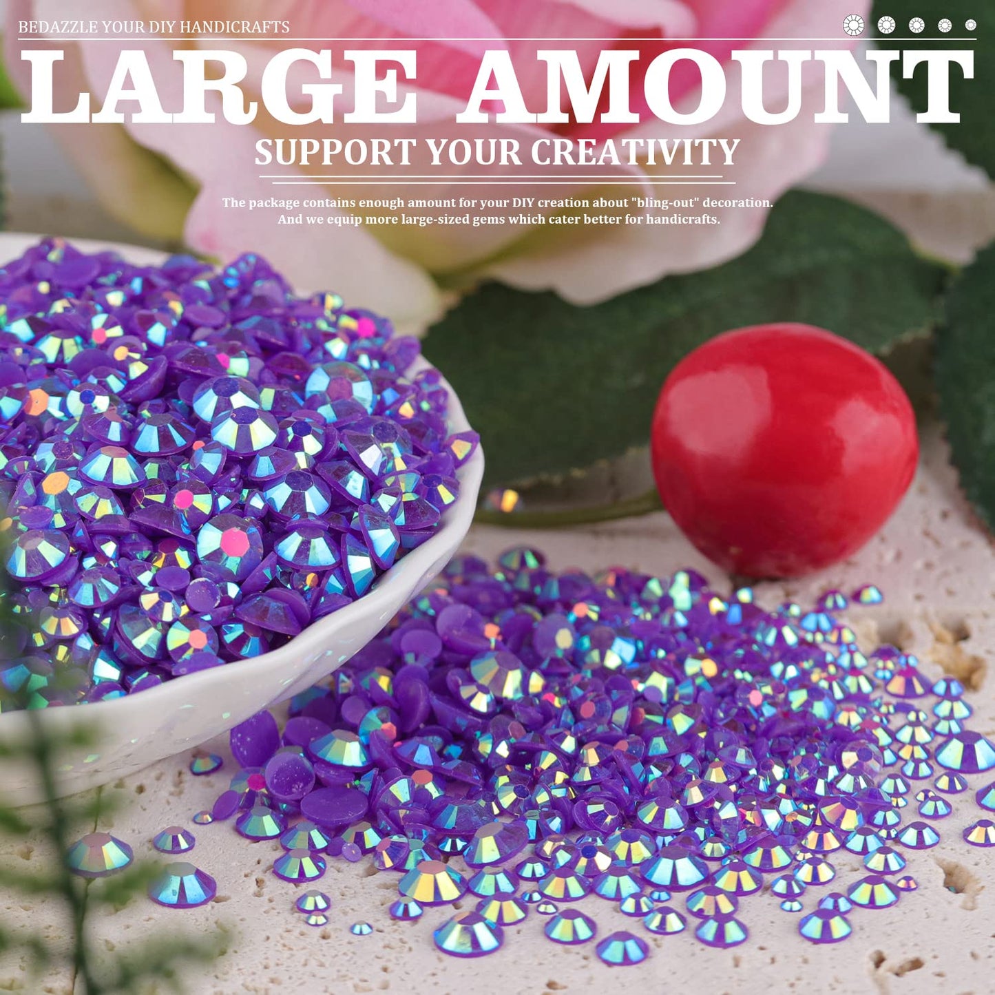 Resin Rhinestones Crafting, 2/3/4/5/6mm Flatback Jelly Rhinestones, 3 Box Dark Purple AB Non Hotfix Crystal Gems for Bedazzling Crafts Mugs Tumblers Clothes Makeup Nail