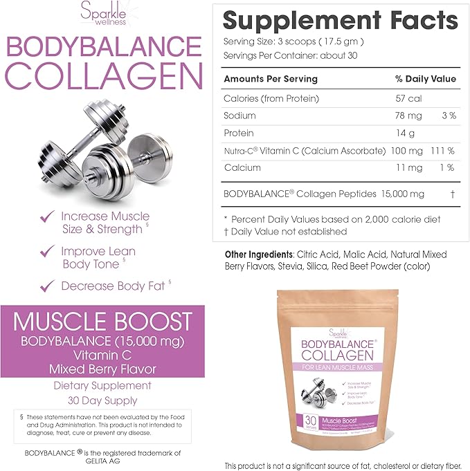 Muscle Boost (Mixed Berry) [30-Serves] | Collagen Supplement Powder with Hydrolyzed BODYBALANCE Collagen Peptides & Buffered Vitamin C | Improves Body Composition